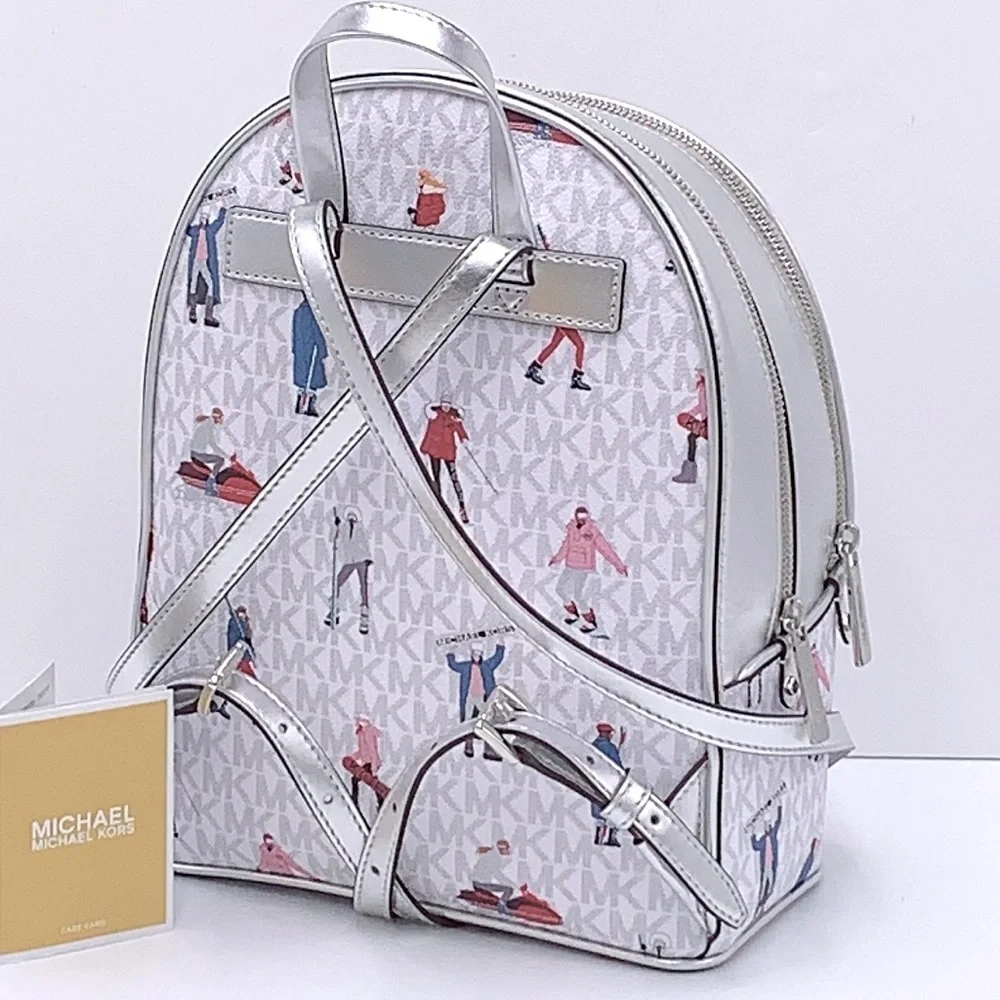 Michael Kors Jet Set Girls ADINA Medium Backpack Bright White Multi Color - Picture 3 of 16